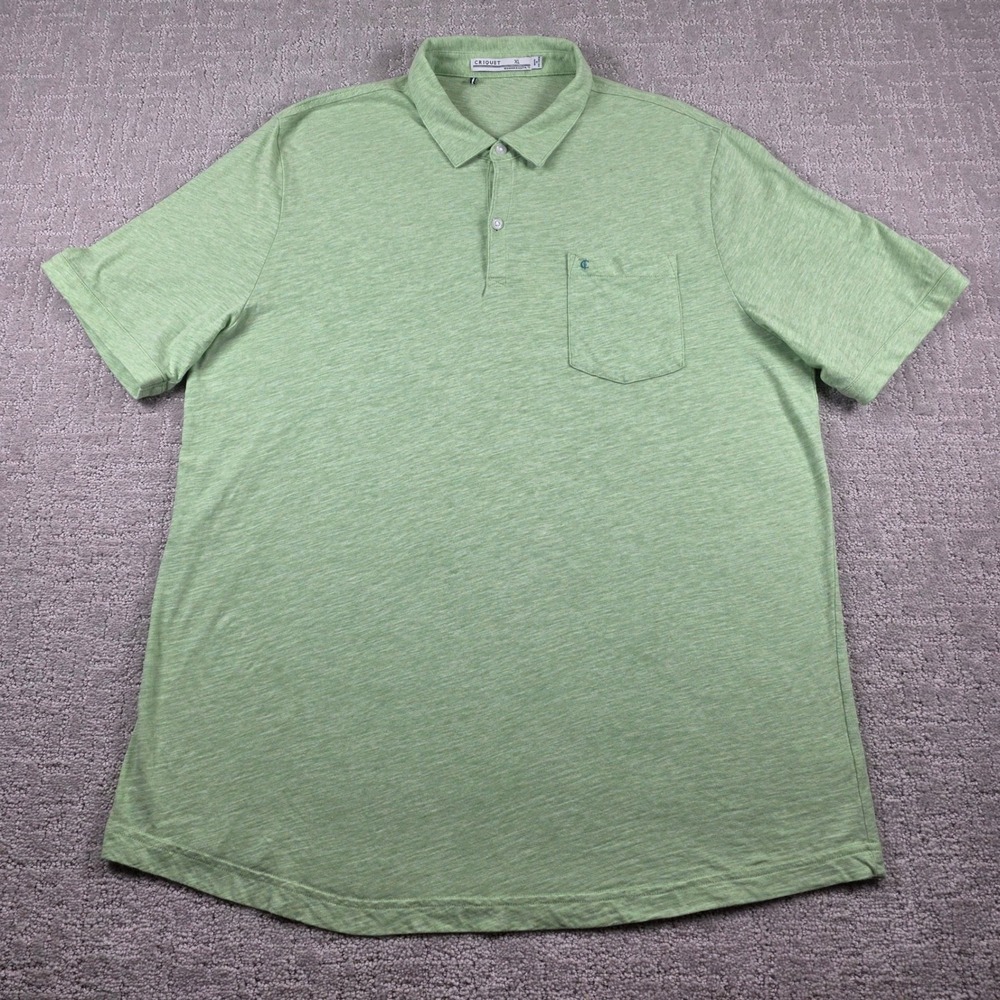 Criquet Mens XL Polo Shirt Green Heather Slub Cotton Short Sleeve Chest Pocket
